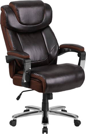 500lbs Rated Brown Leather Executive Swivel Chair with Adjustable Head Rest