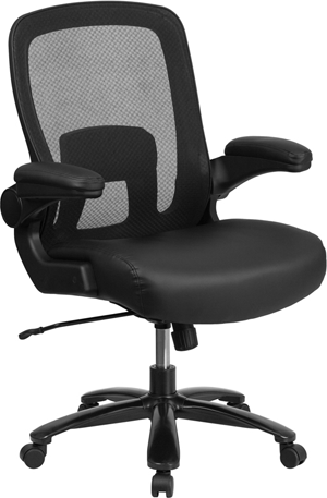 Bariatric Chair, Mesh Back, Flip Arms, Leather, 500lbs Capacity