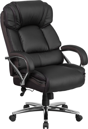 500lbs Rated Black Leather Executive Chair with Chrome base and Arms